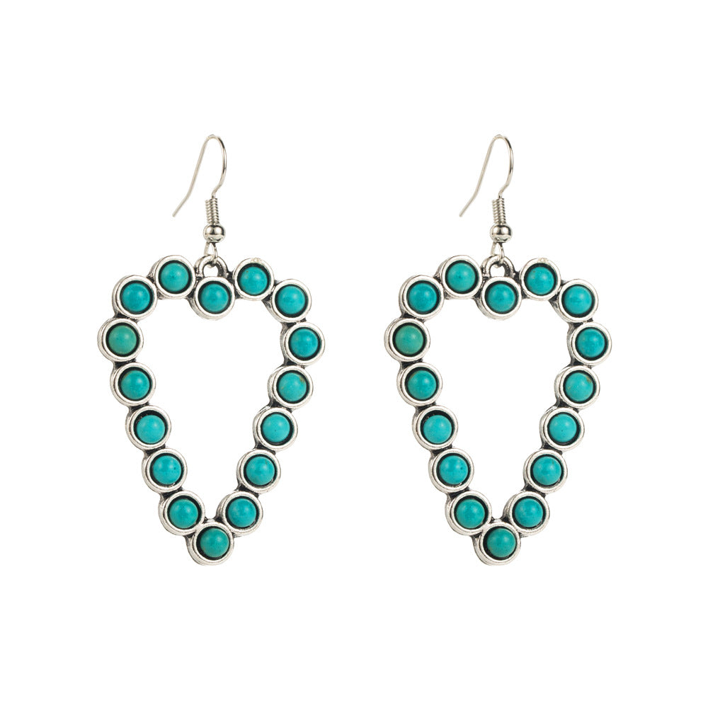 Wholesale Personalized Hollow Heart Exaggerated Turquoise Exquisite Earrings